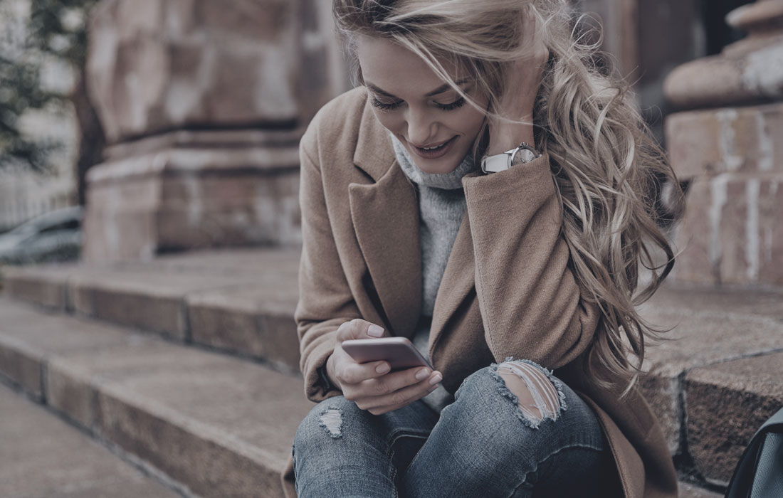 Gorgeous Woman's Face, Reading Texts at Lunch